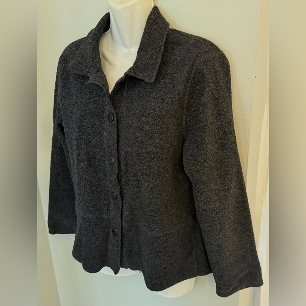 Vintage Hot Cotton S Shacket 4-6 Gray Fleece Button Front Shirt Jacket Y2K
